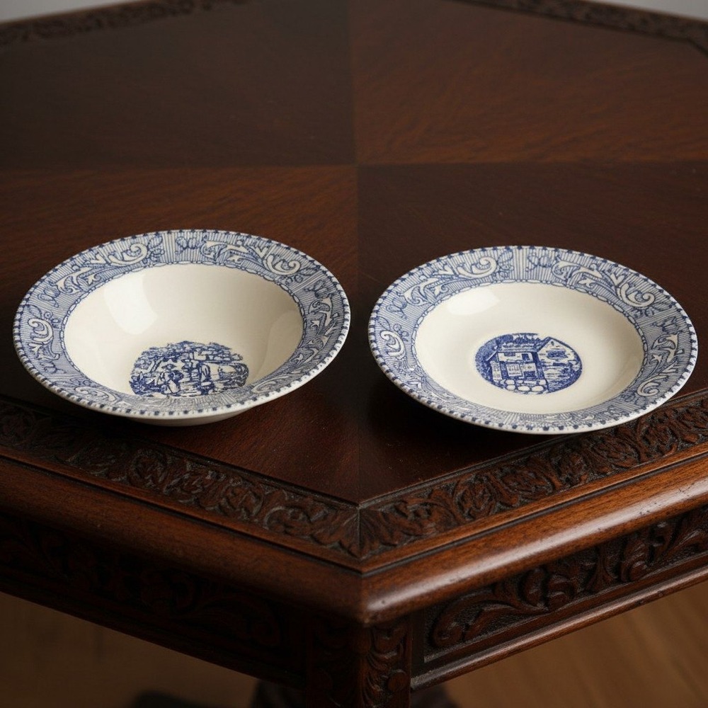 Homer Laughlin Saucers Shakespeare  Blue Scroll  Set of 2 Nice